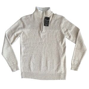 Kian D Los Angeles 1/4 Zip Pullover Sweater Fleece Mock Neck‎ Large Beige New